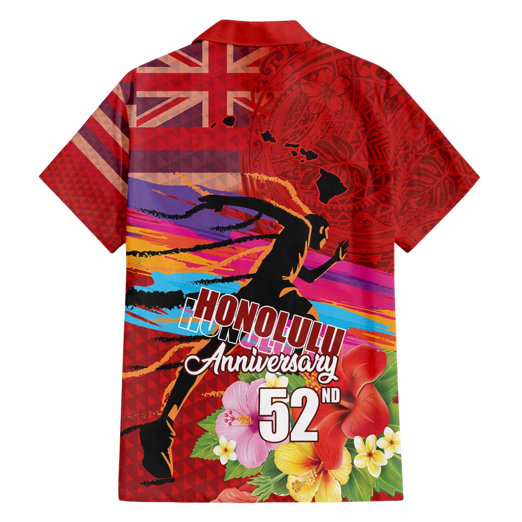 Honolulu Anniversary 52nd Running Family Matching Tank Maxi Dress and Hawaiian Shirt Marathon Competition Kakau Pattern Red Color LT03 - Polynesian Pride