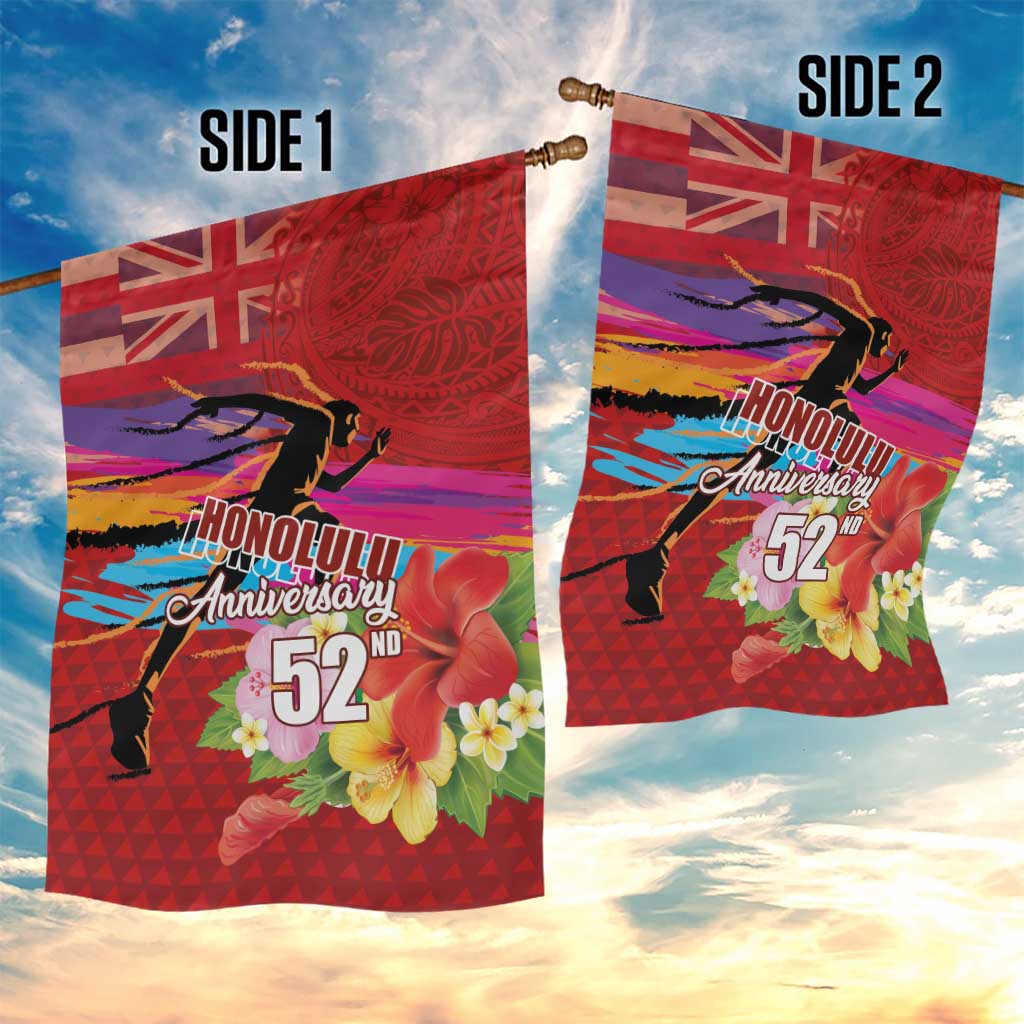 Honolulu Anniversary 52nd Running Garden Flag Marathon Competition Kakau Pattern Red Color
