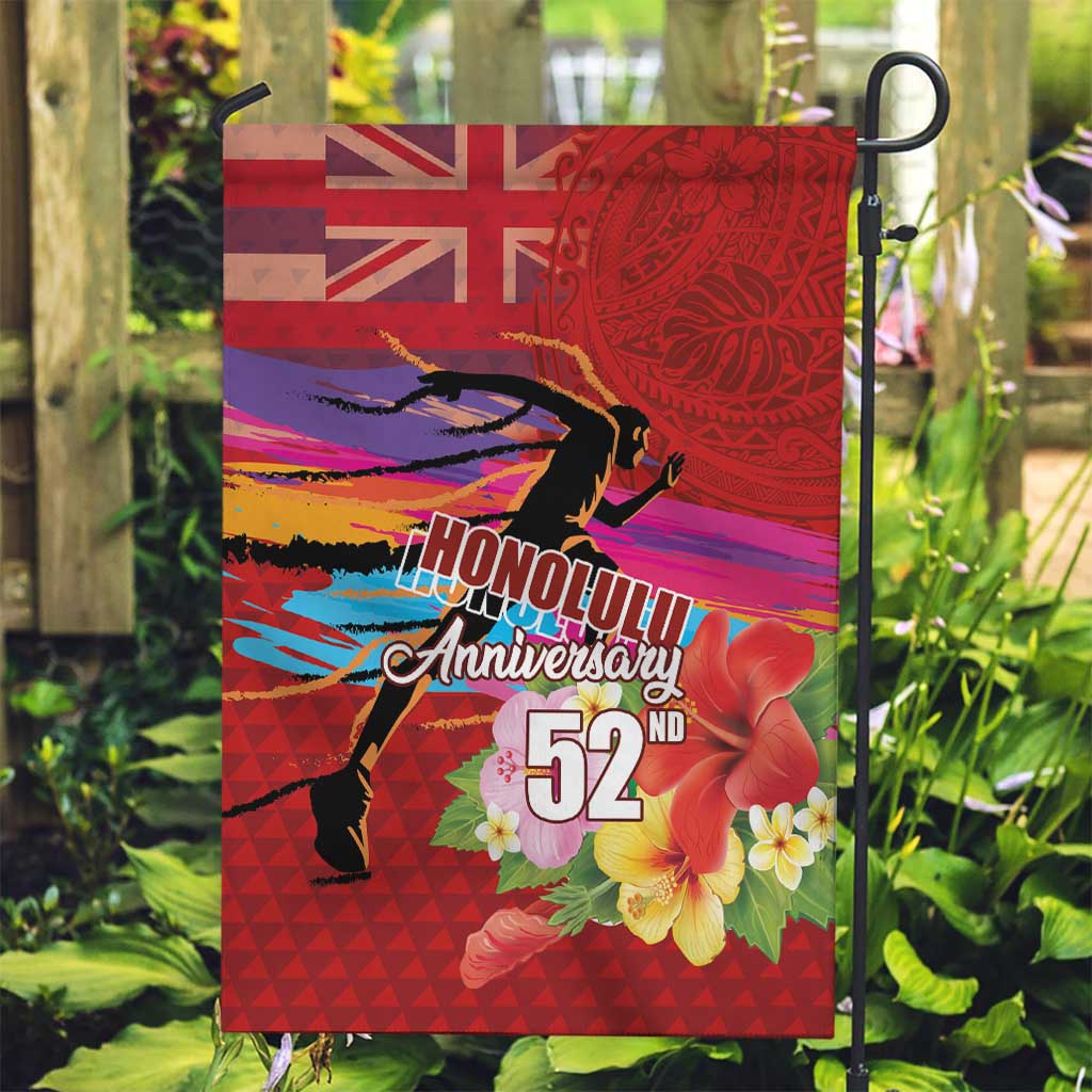 Honolulu Anniversary 52nd Running Garden Flag Marathon Competition Kakau Pattern Red Color