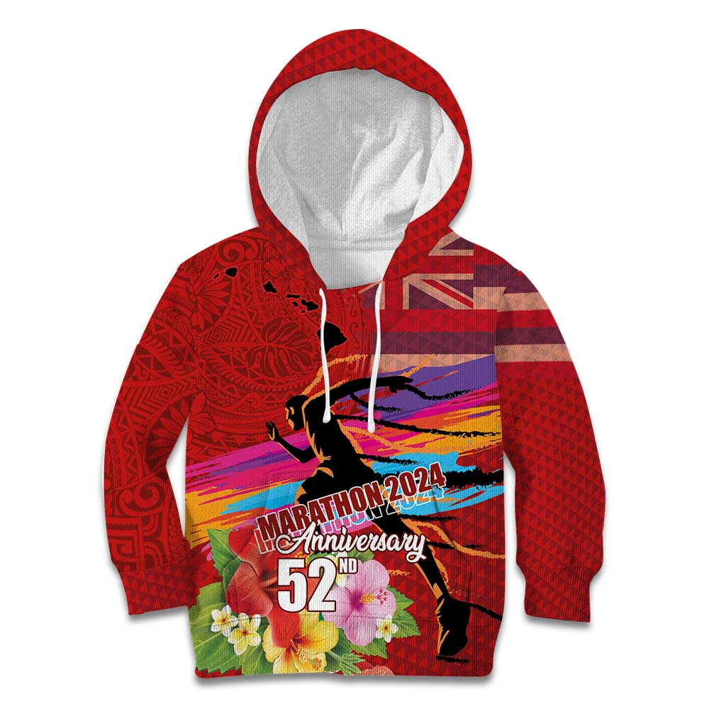 Honolulu Anniversary 52nd Running Kid Hoodie Marathon Competition Kakau Pattern Red Color LT03 Hoodie Red - Polynesian Pride