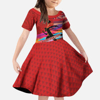 Honolulu Anniversary 52nd Running Kid Short Sleeve Dress Marathon Competition Kakau Pattern Red Color