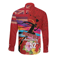 Honolulu Anniversary 52nd Running Long Sleeve Button Shirt Marathon Competition Kakau Pattern Red Color