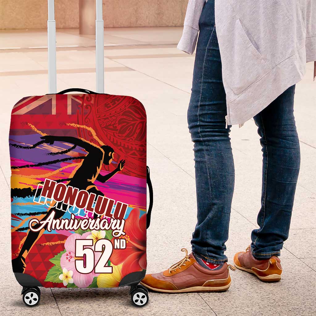 Honolulu Anniversary 52nd Running Luggage Cover Marathon Competition Kakau Pattern Red Color LT03 Red - Polynesian Pride