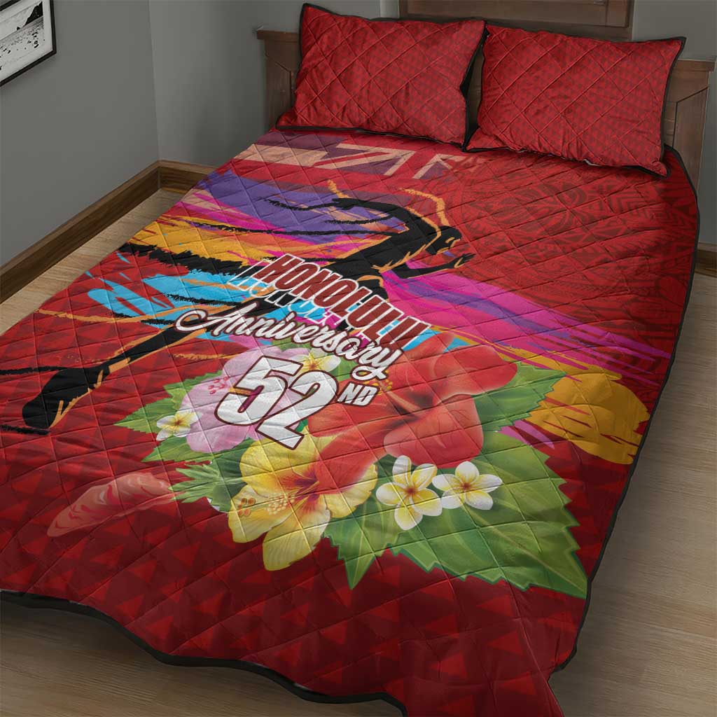 Honolulu Anniversary 52nd Running Quilt Bed Set Marathon Competition Kakau Pattern Red Color
