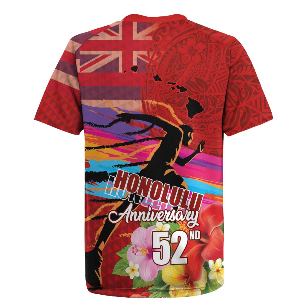 Honolulu Anniversary 52nd Running Rugby Jersey Marathon Competition Kakau Pattern Red Color