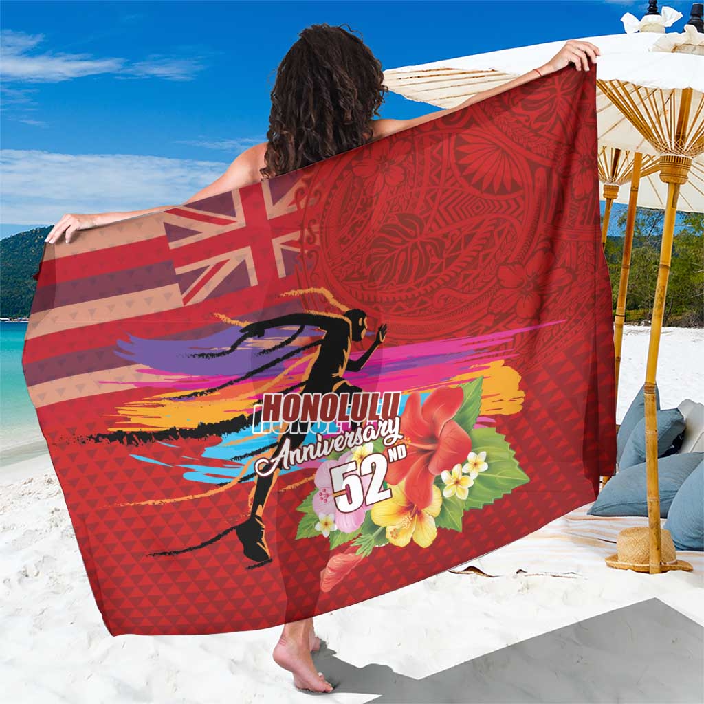 Honolulu Anniversary 52nd Running Sarong Marathon Competition Kakau Pattern Red Color LT03 One Size 44 x 66 inches Red - Polynesian Pride