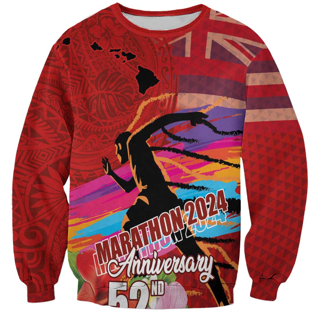 Honolulu Anniversary 52nd Running Sweatshirt Marathon Competition Kakau Pattern Red Color
