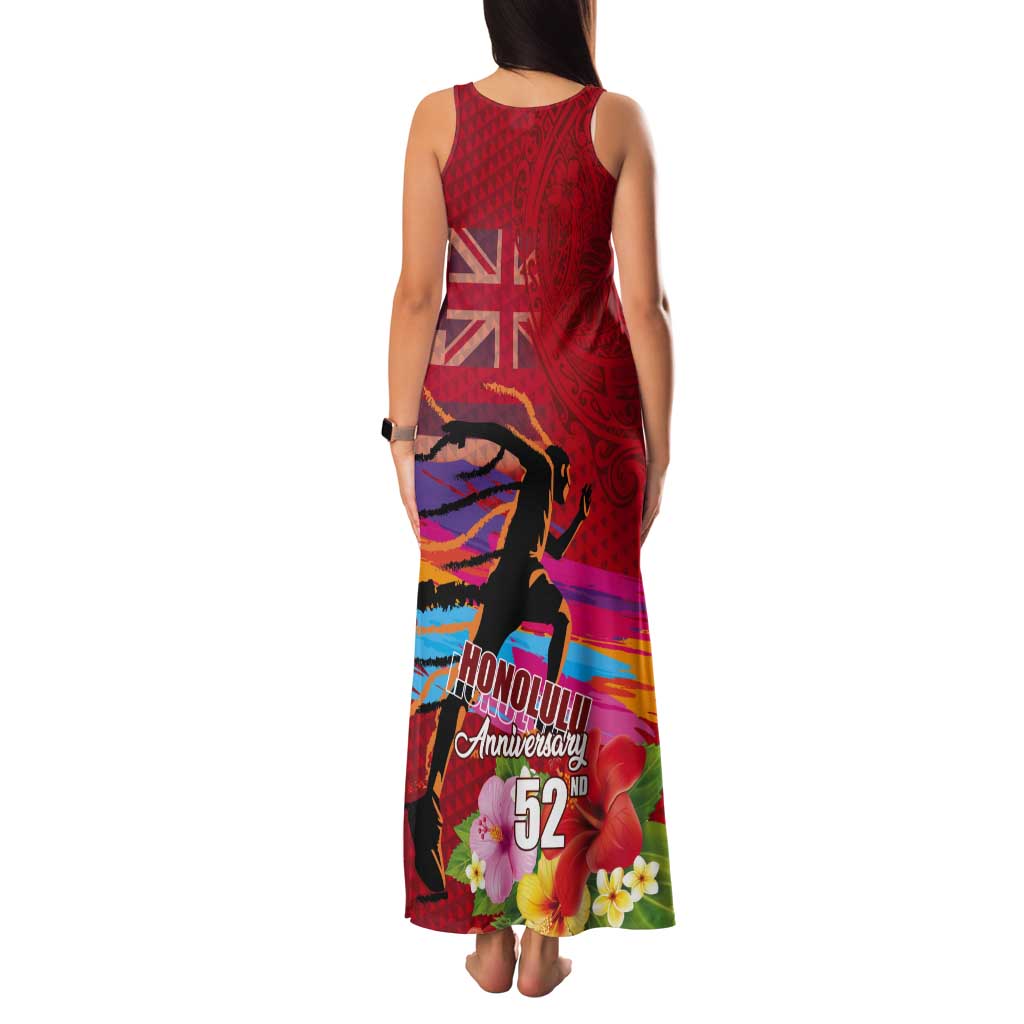 Honolulu Anniversary 52nd Running Tank Maxi Dress Marathon Competition Kakau Pattern Red Color
