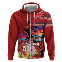 Honolulu Anniversary 52nd Running Zip Hoodie Marathon Competition Kakau Pattern Red Color LT03 Zip Hoodie Red - Polynesian Pride