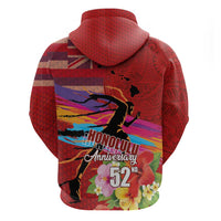 Honolulu Anniversary 52nd Running Zip Hoodie Marathon Competition Kakau Pattern Red Color LT03 - Polynesian Pride
