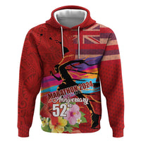 Honolulu Anniversary 52nd Running Zip Hoodie Marathon Competition Kakau Pattern Red Color LT03 Pullover Hoodie Red - Polynesian Pride