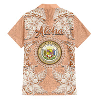Hawaii Tropical Flowers with Kakau Tribal Family Matching Summer Maxi Dress and Hawaiian Shirt Peach Fuzz Color LT03 - Polynesian Pride