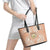 Hawaii Tropical Flowers with Kakau Tribal Leather Tote Bag Peach Fuzz Color LT03 - Polynesian Pride