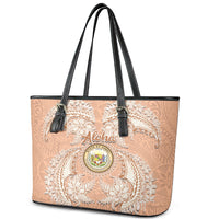 Hawaii Tropical Flowers with Kakau Tribal Leather Tote Bag Peach Fuzz Color LT03 - Polynesian Pride