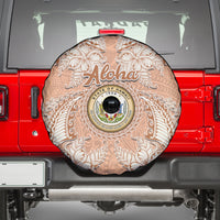 Hawaii Tropical Flowers with Kakau Tribal Spare Tire Cover Peach Fuzz Color LT03 - Polynesian Pride