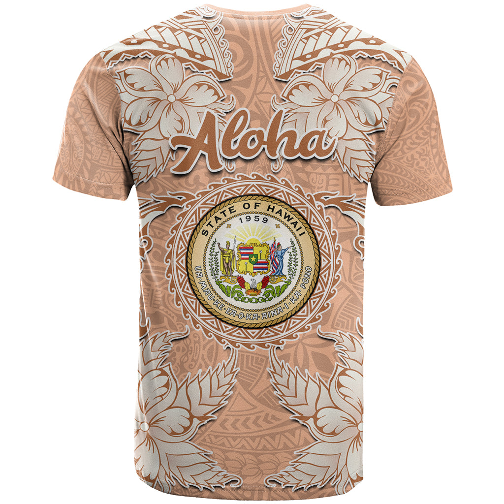 Hawaii Tropical Flowers with Kakau Tribal T Shirt Peach Fuzz Color LT03 - Polynesian Pride
