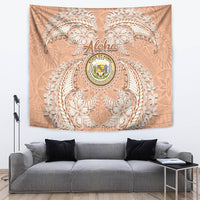 Hawaii Tropical Flowers with Kakau Tribal Tapestry Peach Fuzz Color LT03 - Polynesian Pride
