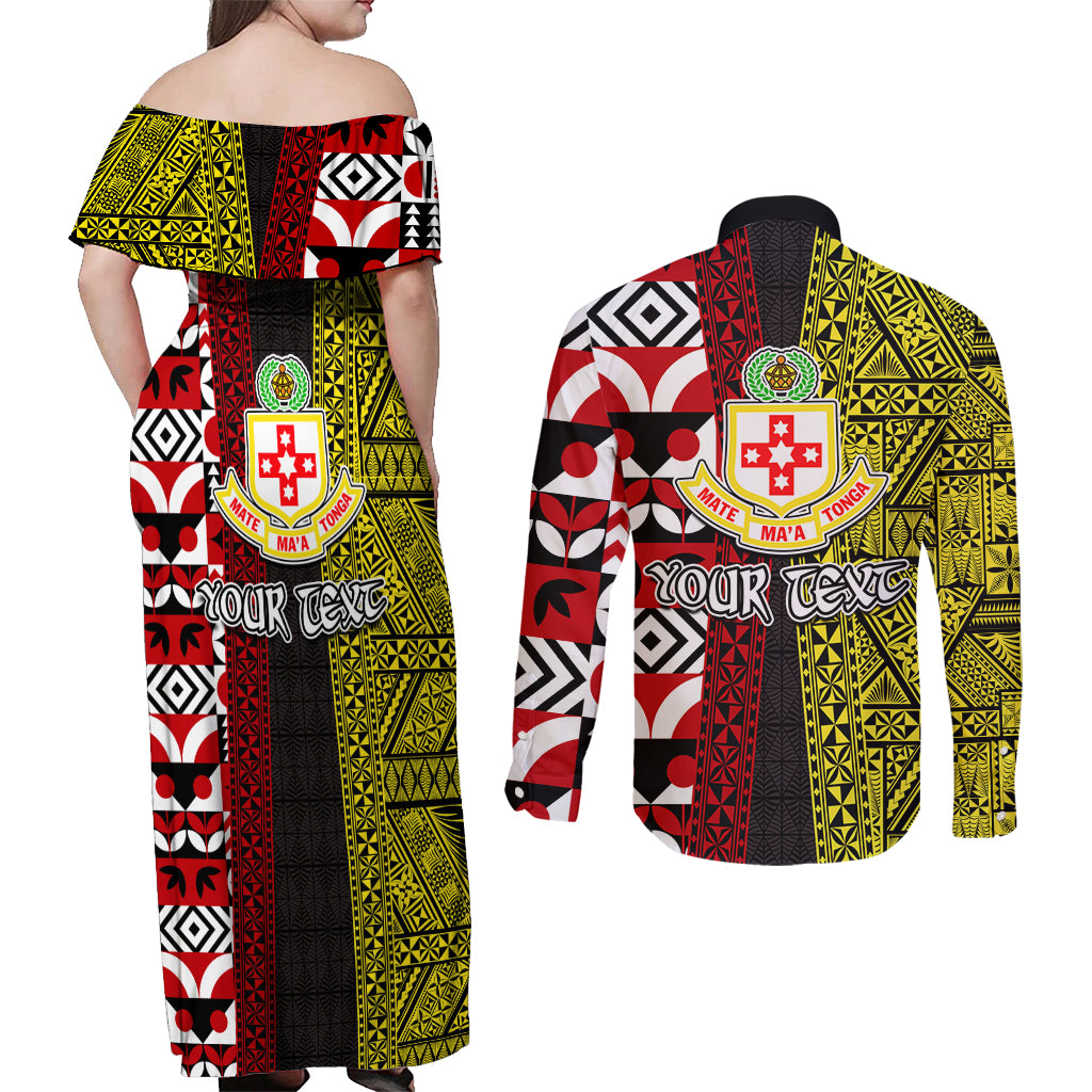 Tonga Kolisi Tonga Couples Matching Off Shoulder Maxi Dress and Long Sleeve Button Shirt Ngatu and Geometric Pattern LT03 - Polynesian Pride