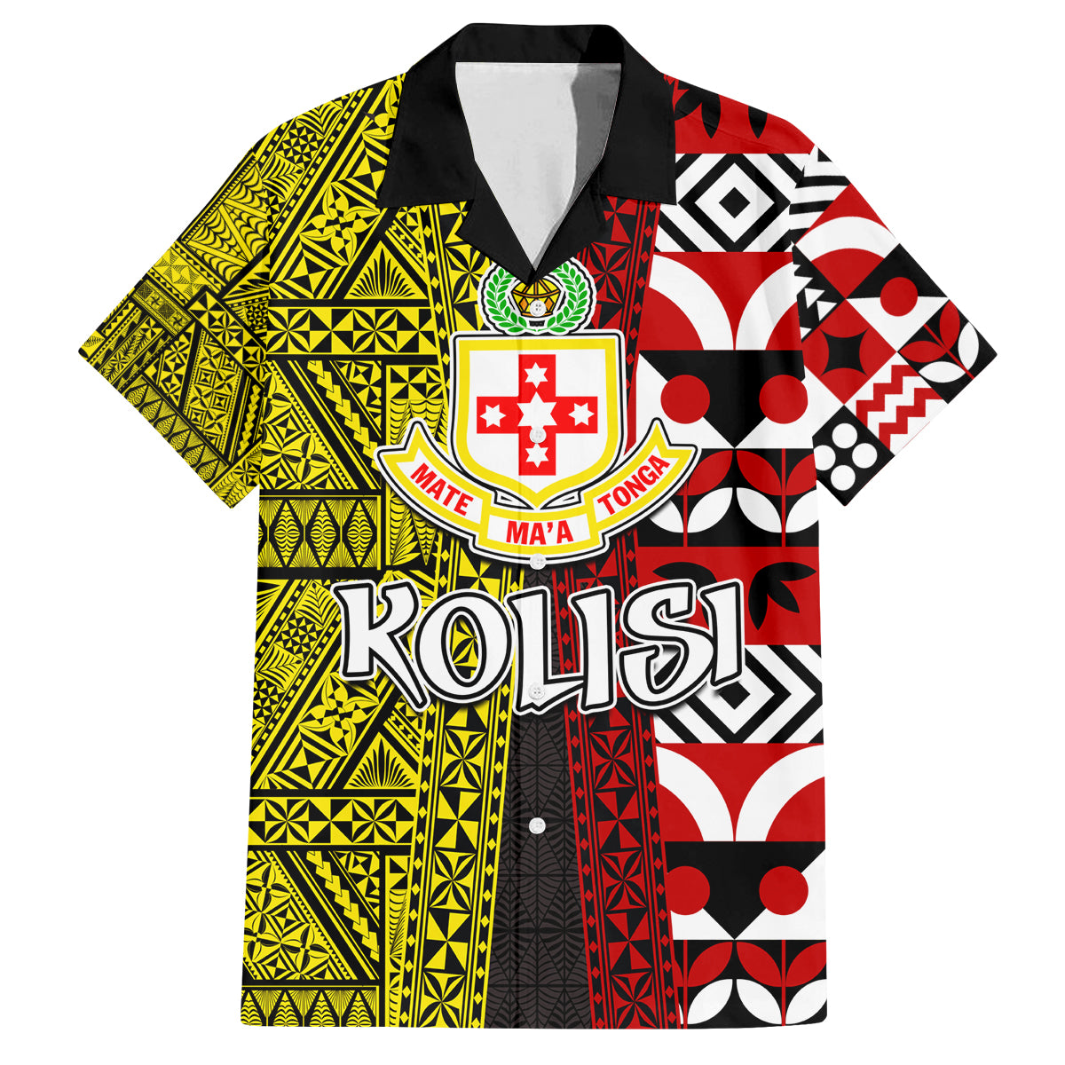 Tonga Kolisi Tonga Family Matching Summer Maxi Dress and Hawaiian Shirt Ngatu and Geometric Pattern LT03 Dad's Shirt - Short Sleeve Red - Polynesian Pride