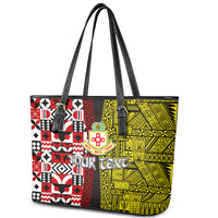 Tonga Kolisi Tonga Leather Tote Bag Ngatu and Geometric Pattern LT03 - Polynesian Pride