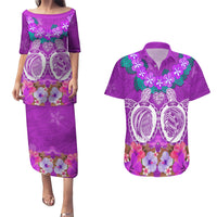 Polynesian Valentine Day Couples Matching Puletasi and Hawaiian Shirt Love Couple Turtle Maori Hibiscus Purple LT03 Purple - Polynesian Pride