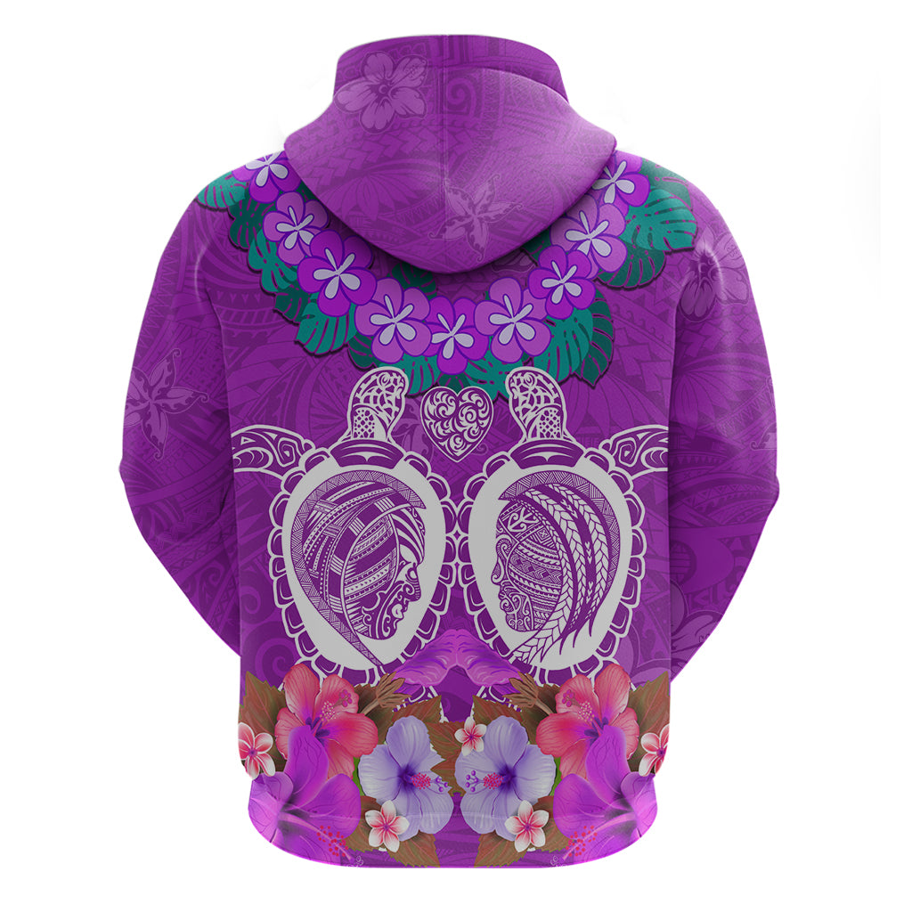 Polynesian Valentine Day Hoodie Love Couple Turtle Maori Hibiscus Purple LT03 - Polynesian Pride