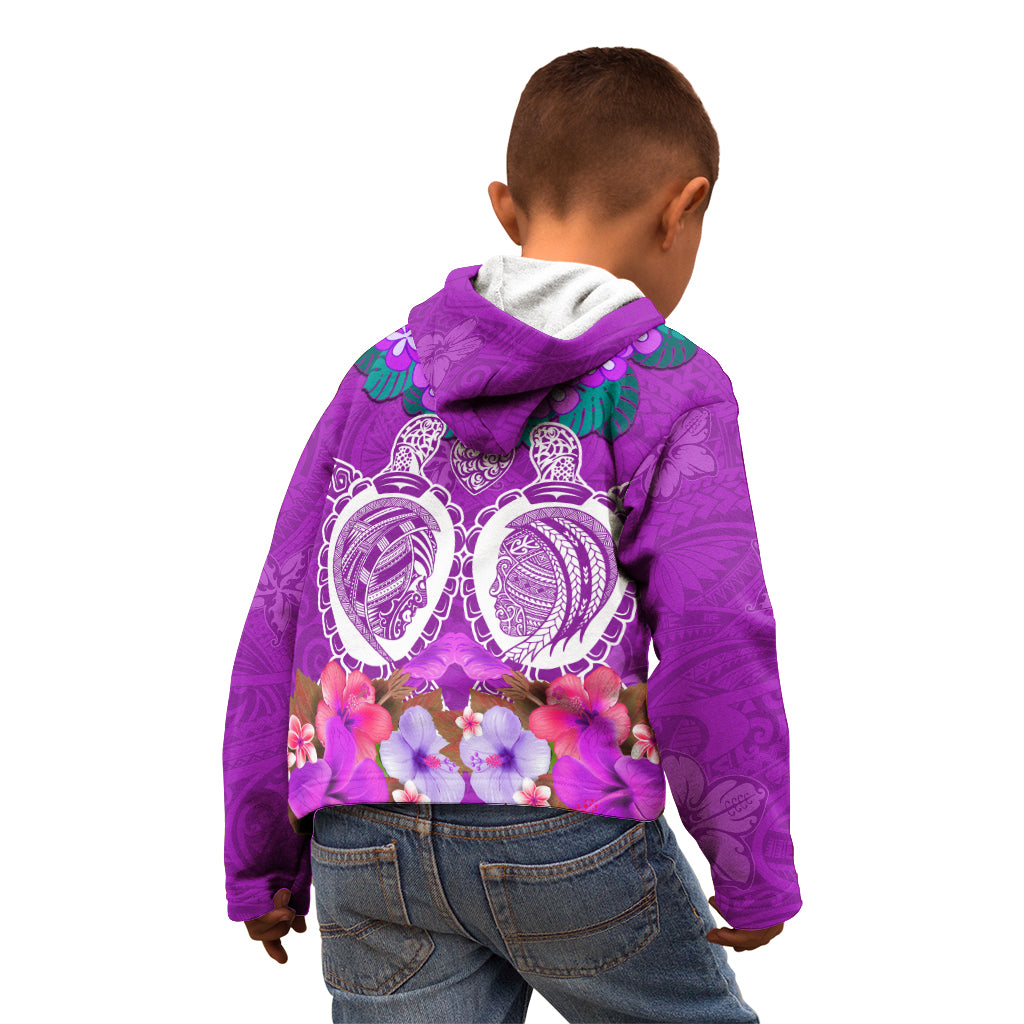 Polynesian Valentine Day Kid Hoodie Love Couple Turtle Maori Hibiscus Purple LT03 - Polynesian Pride