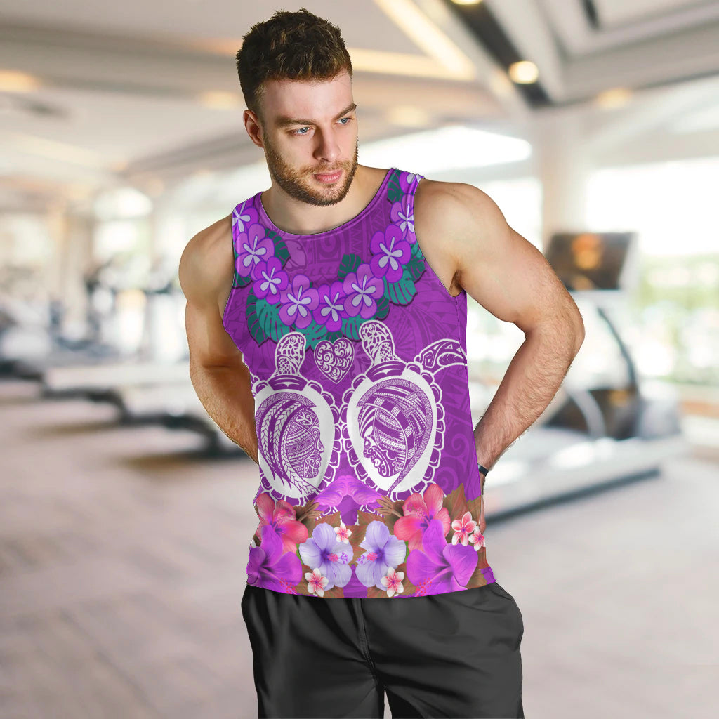 Polynesian Valentine Day Men Tank Top Love Couple Turtle Maori Hibiscus Purple LT03 Purple - Polynesian Pride
