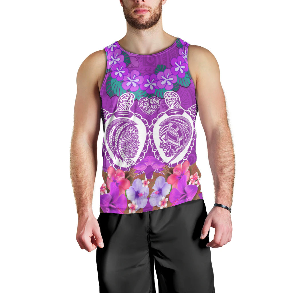 Polynesian Valentine Day Men Tank Top Love Couple Turtle Maori Hibiscus Purple LT03 - Polynesian Pride