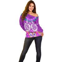 Polynesian Valentine Day Off Shoulder Sweater Love Couple Turtle Maori Hibiscus Purple LT03 - Polynesian Pride