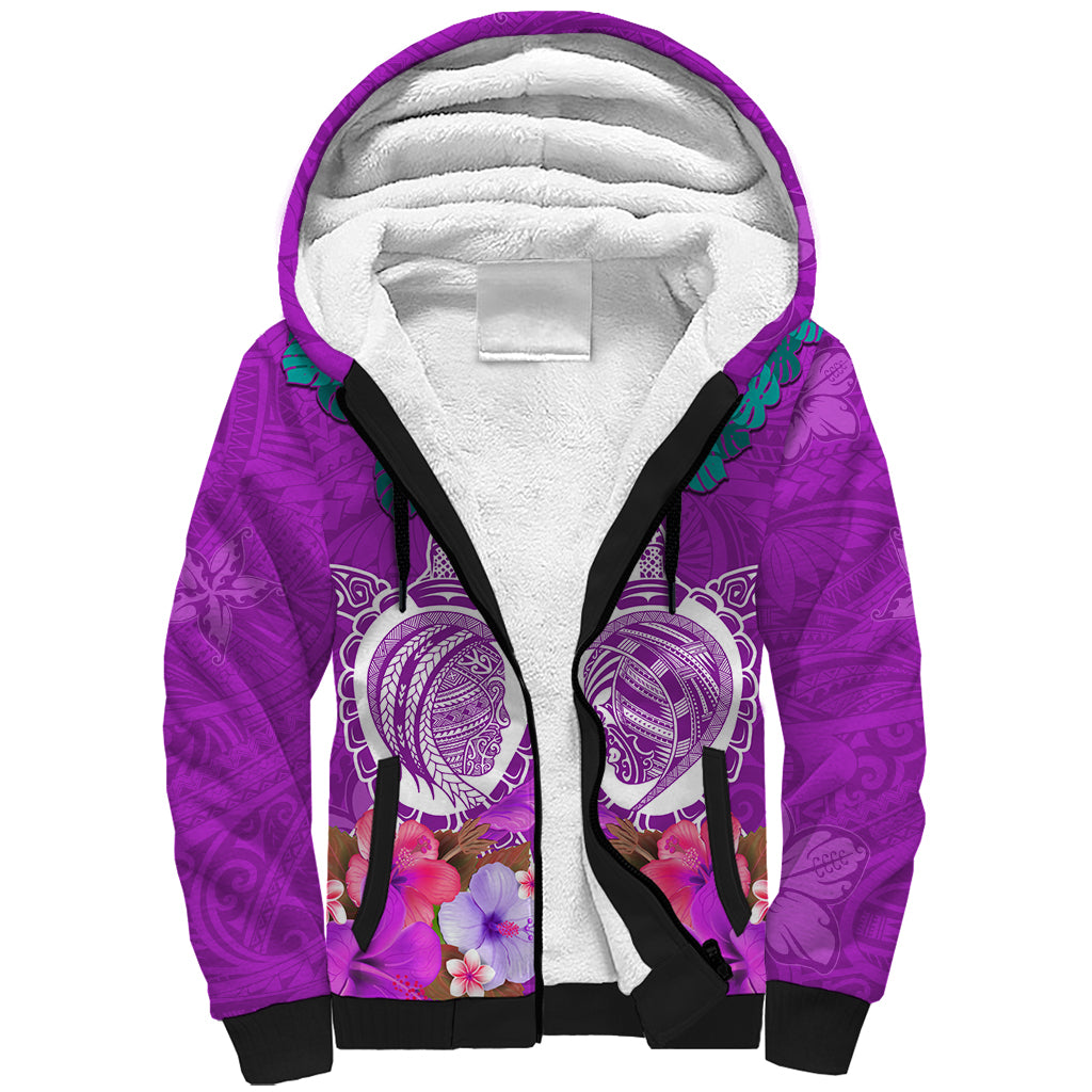 Polynesian Valentine Day Sherpa Hoodie Love Couple Turtle Maori Hibiscus Purple LT03 Unisex Purple - Polynesian Pride