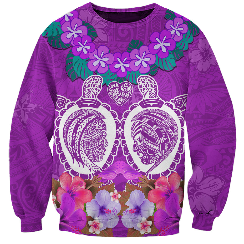 Polynesian Valentine Day Sweatshirt Love Couple Turtle Maori Hibiscus Purple LT03 Unisex Purple - Polynesian Pride