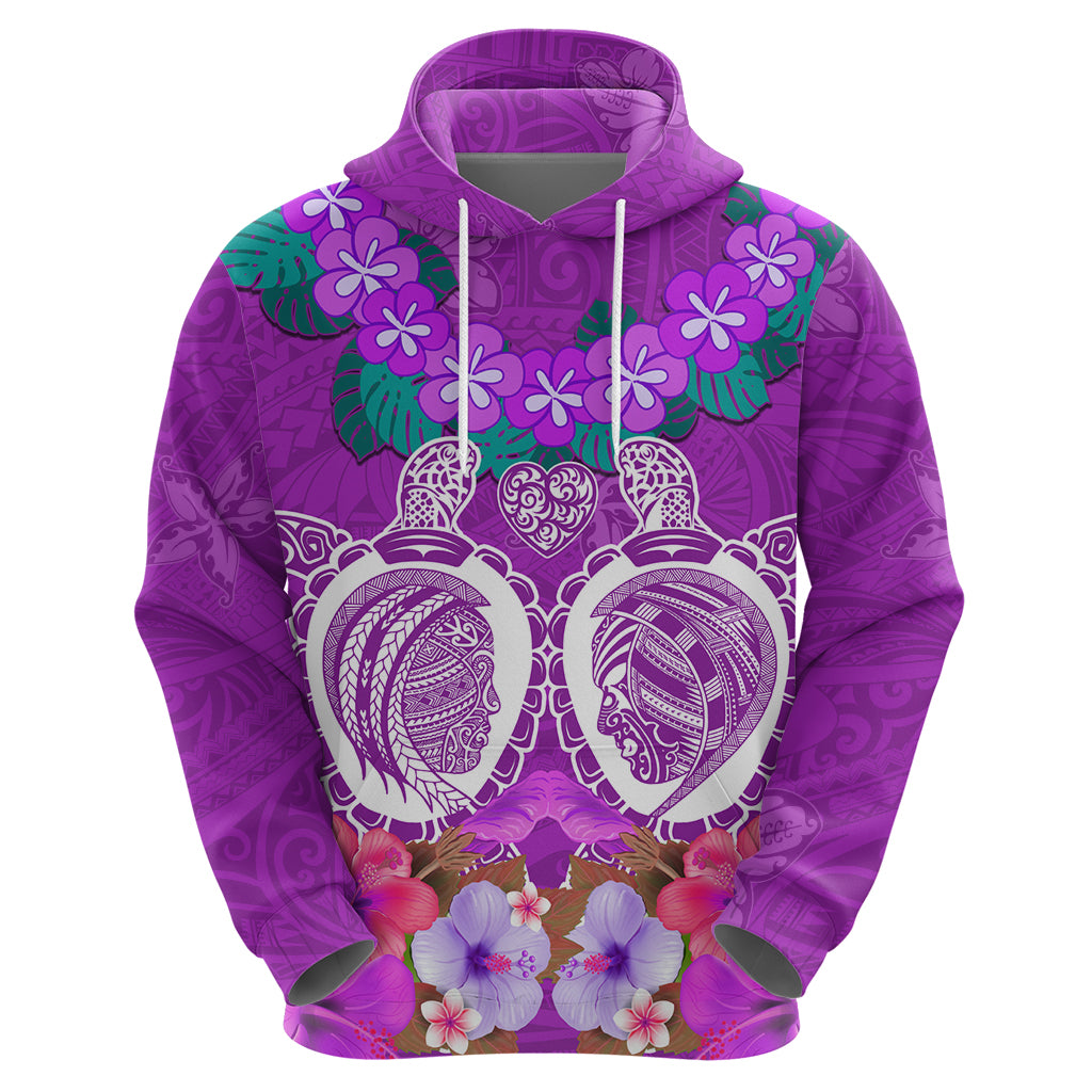 Polynesian Valentine Day Zip Hoodie Love Couple Turtle Maori Hibiscus Purple LT03 - Polynesian Pride
