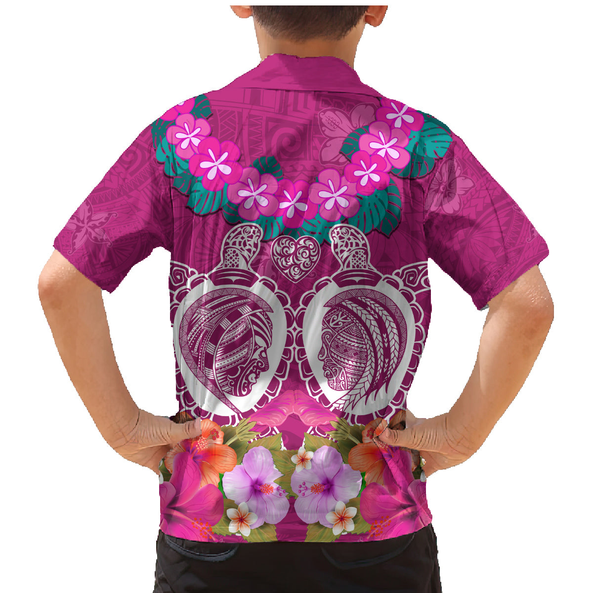 Polynesian Valentine Day Family Matching Mermaid Dress and Hawaiian Shirt Love Couple Turtle Maori Hibiscus Pink LT03 - Polynesian Pride
