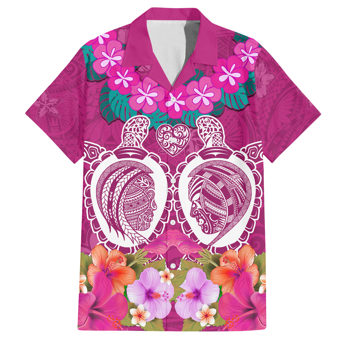 Polynesian Valentine Day Family Matching Tank Maxi Dress and Hawaiian Shirt Love Couple Turtle Maori Hibiscus Pink LT03 Dad's Shirt - Short Sleeve Pink - Polynesian Pride