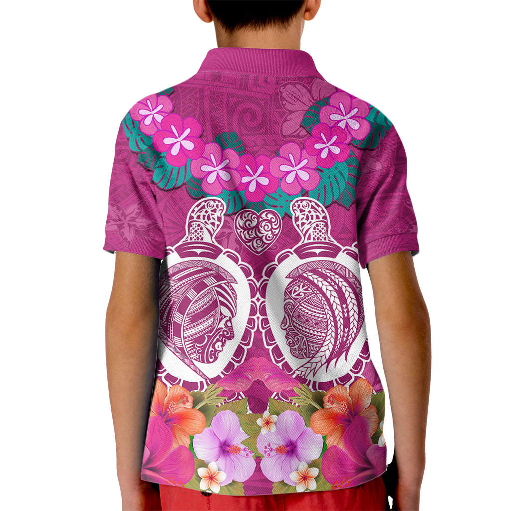 Polynesian Valentine Day Kid Polo Shirt Love Couple Turtle Maori Hibiscus Pink LT03 - Polynesian Pride