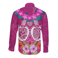 Polynesian Valentine Day Long Sleeve Button Shirt Love Couple Turtle Maori Hibiscus Pink LT03 - Polynesian Pride