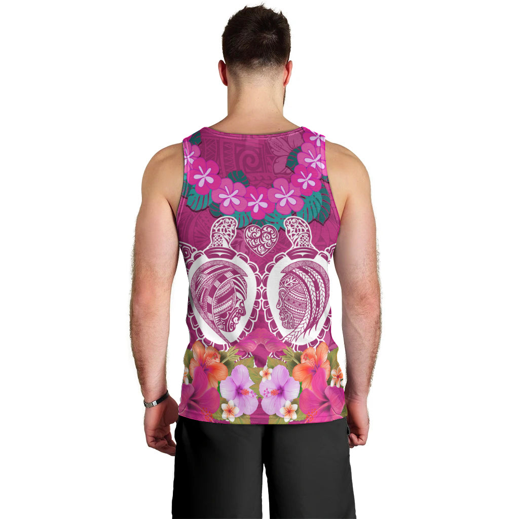 Polynesian Valentine Day Men Tank Top Love Couple Turtle Maori Hibiscus Pink LT03 - Polynesian Pride