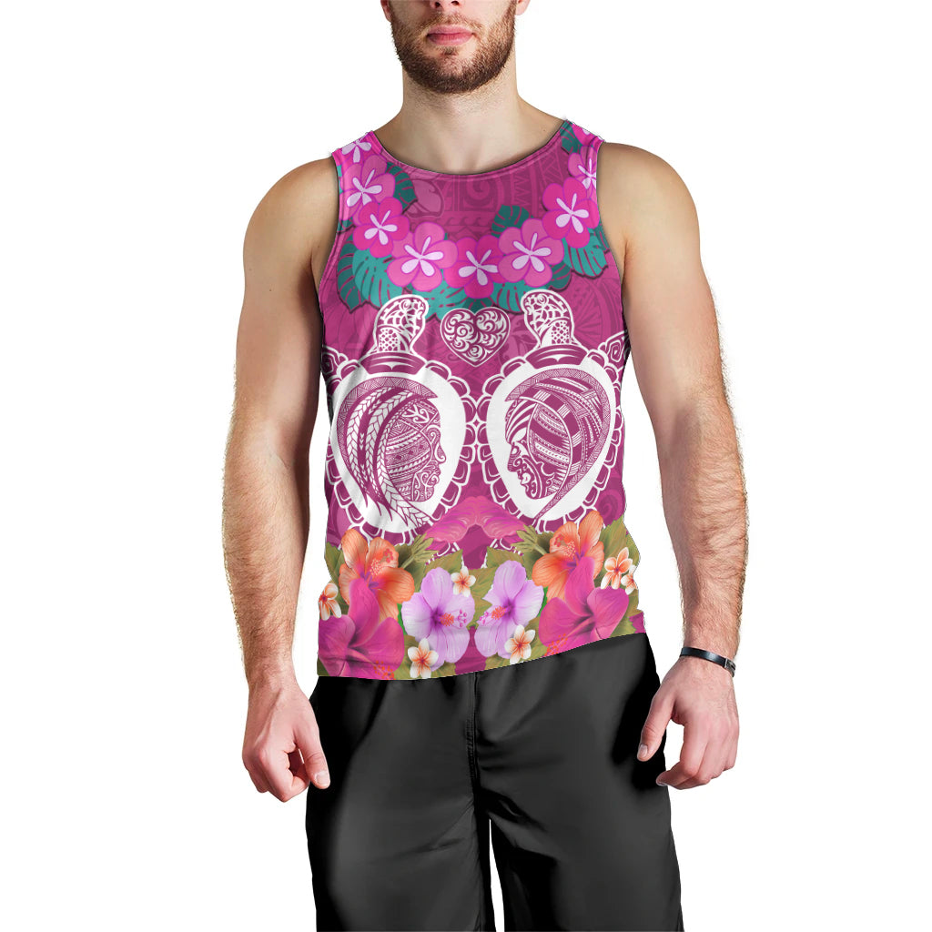 Polynesian Valentine Day Men Tank Top Love Couple Turtle Maori Hibiscus Pink LT03 - Polynesian Pride