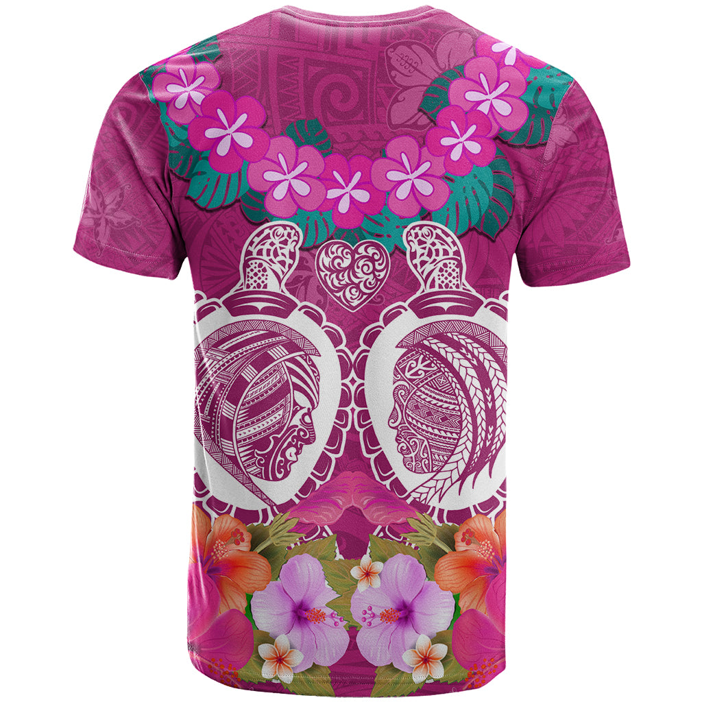 Polynesian Valentine Day T Shirt Love Couple Turtle Maori Hibiscus Pink LT03 - Polynesian Pride