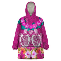 Polynesian Valentine Day Wearable Blanket Hoodie Love Couple Turtle Maori Hibiscus Pink LT03 One Size Pink - Polynesian Pride