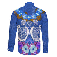 Polynesian Valentine Day Family Matching Off Shoulder Long Sleeve Dress and Hawaiian Shirt Love Couple Turtle Maori Hibiscus Blue LT03 - Polynesian Pride