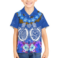 Polynesian Valentine Day Family Matching Puletasi and Hawaiian Shirt Love Couple Turtle Maori Hibiscus Blue LT03 Son's Shirt Blue - Polynesian Pride