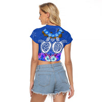 Polynesian Valentine Day Raglan Cropped T Shirt Love Couple Turtle Maori Hibiscus Blue LT03 - Polynesian Pride