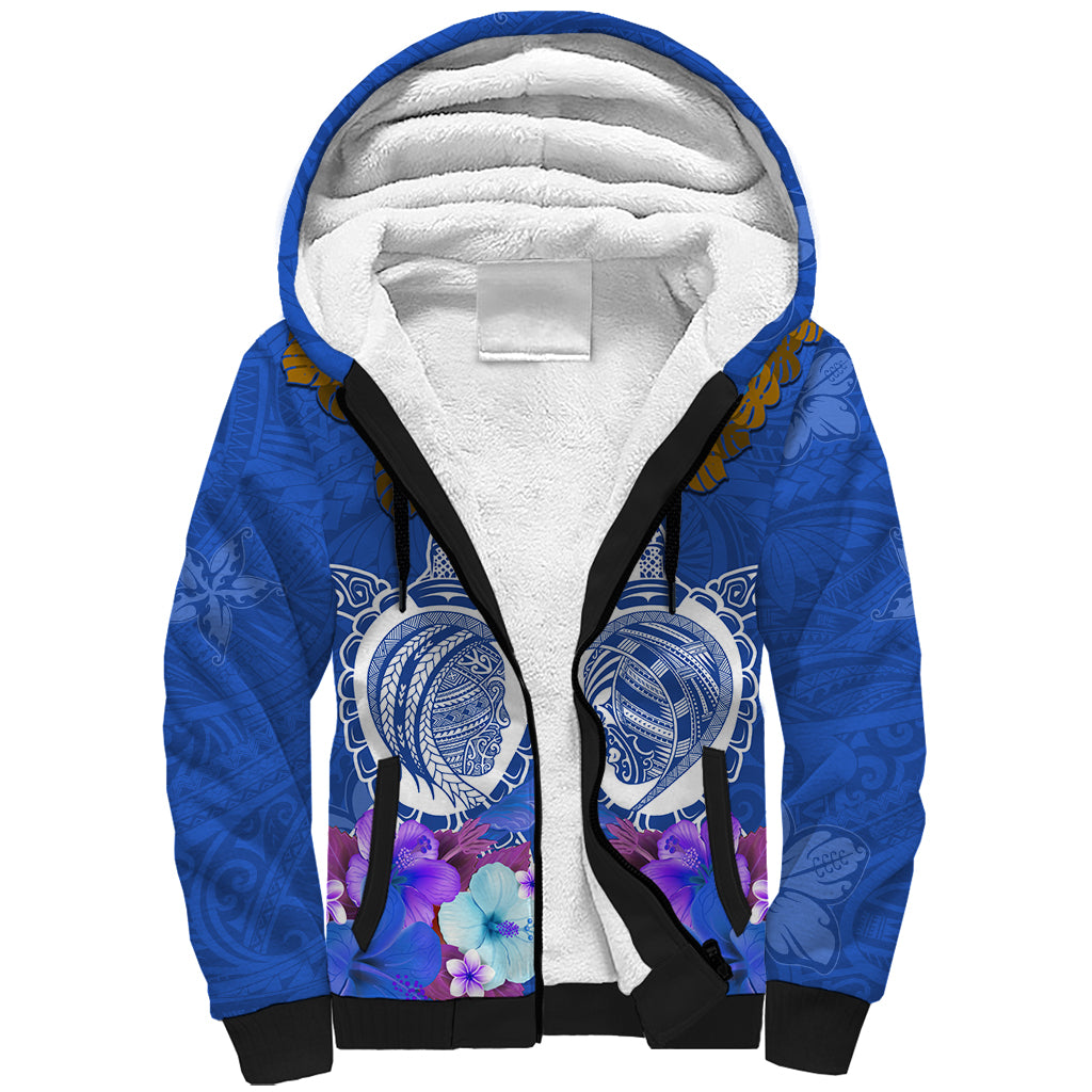 Polynesian Valentine Day Sherpa Hoodie Love Couple Turtle Maori Hibiscus Blue LT03 Unisex Blue - Polynesian Pride