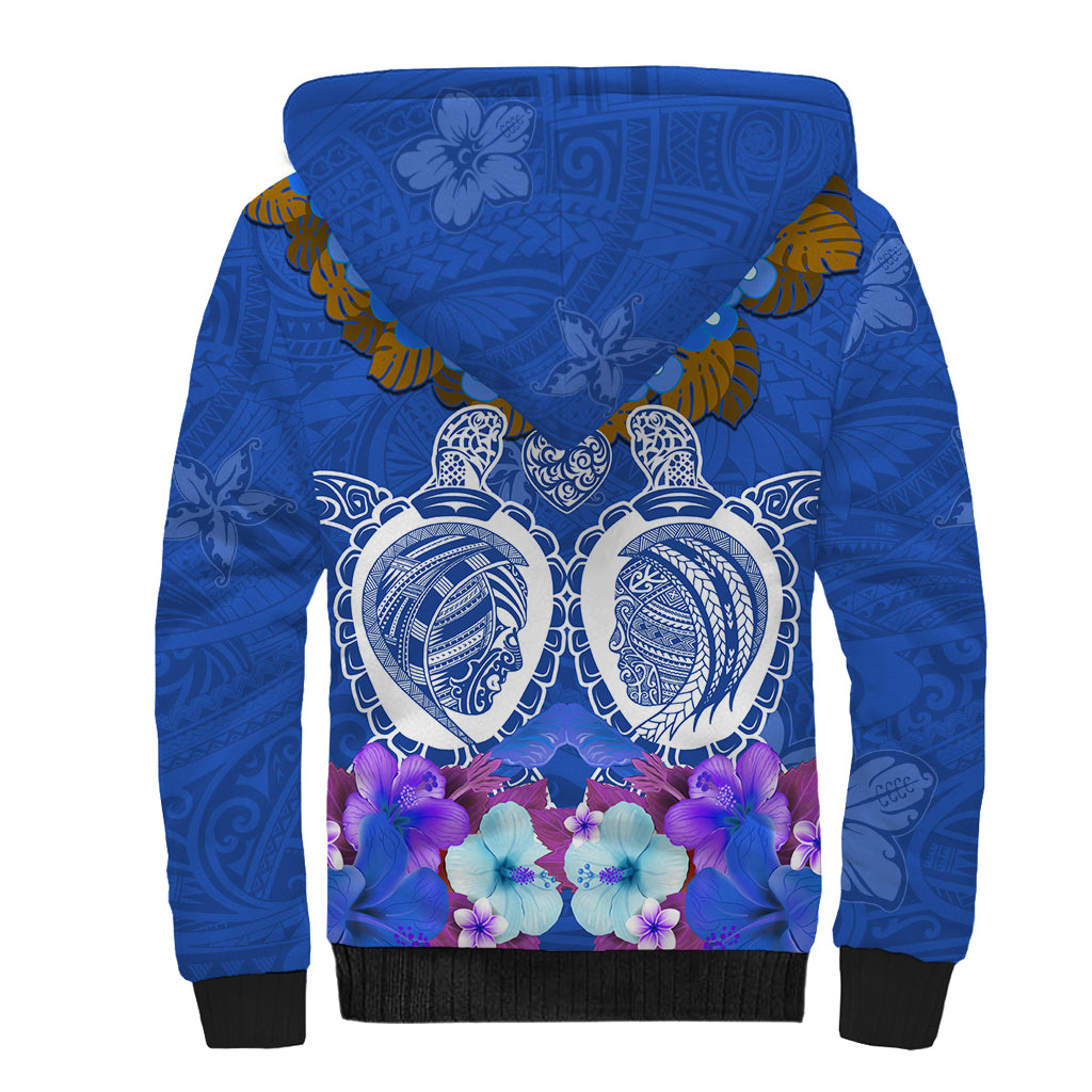 Polynesian Valentine Day Sherpa Hoodie Love Couple Turtle Maori Hibiscus Blue LT03 - Polynesian Pride