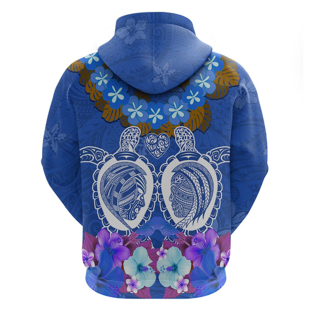 Polynesian Valentine Day Zip Hoodie Love Couple Turtle Maori Hibiscus Blue LT03 - Polynesian Pride