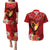 Hawaii Valentine Day Couples Matching Puletasi and Hawaiian Shirt Couple on Beach mix Hibiscus and Polynesian Tattoo LT03 Red - Polynesian Pride
