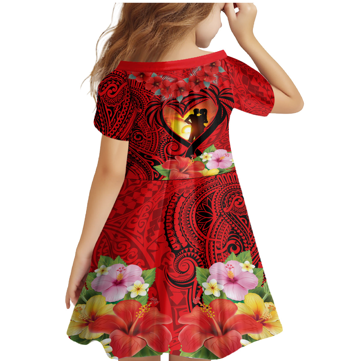 Hawaii Valentine Day Family Matching Mermaid Dress and Hawaiian Shirt Couple on Beach mix Hibiscus and Polynesian Tattoo LT03 - Polynesian Pride