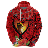 Hawaii Valentine Day Hoodie Couple on Beach mix Hibiscus and Polynesian Tattoo LT03 - Polynesian Pride